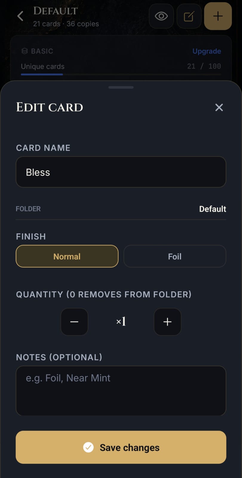Edit card